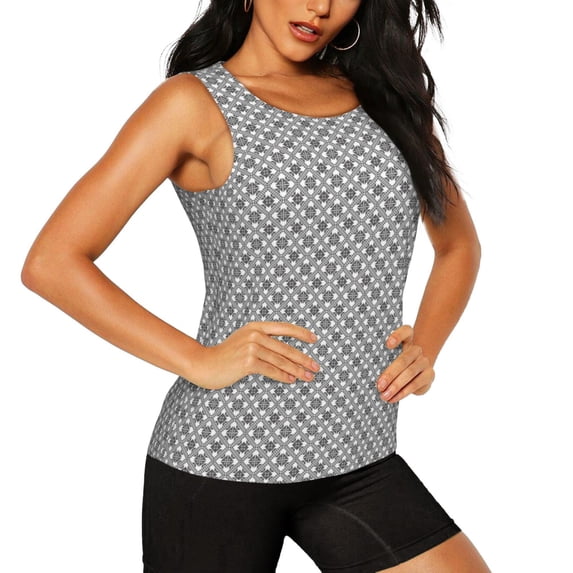 Haiem Gray Plaid Workout Tank Tops for Women, Athletic Sports Slim-Fit Tank Tops, Compression Sleeveless Dry Fit Shirts,Athletic Shirt-Small