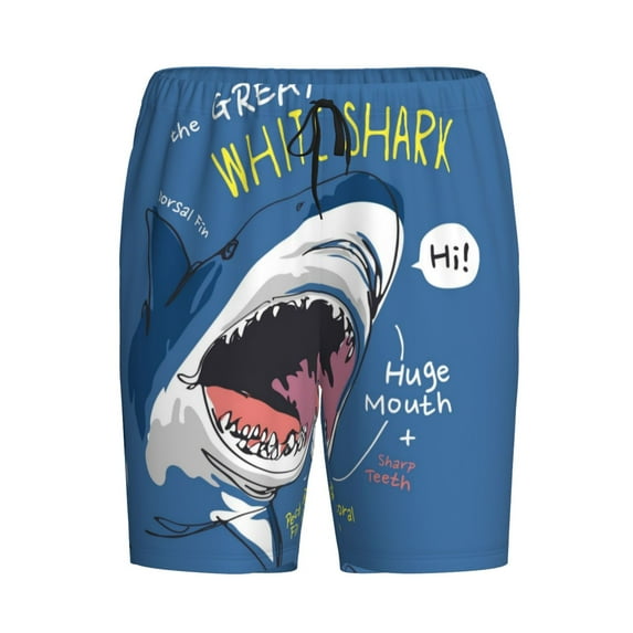 Haiem Great White Shark Men's Pajama Short with Soft Woven Cotton Elastic Waistband Sleep Short-XX-Large