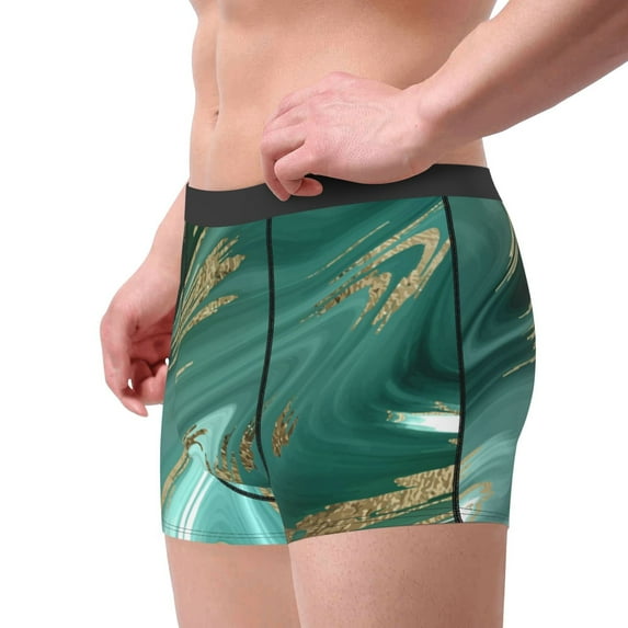 Haiem Green And Gold Marble Men's Boxer Briefs, Every Day Comfort Stretch Cotton Moisture-Wicking Underwear-Large