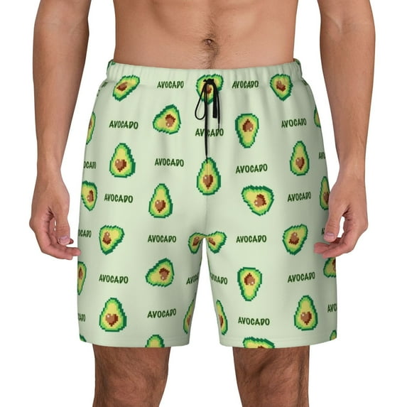 Haiem Green Avocado Mens Swim Trunks with Compression Liner 2 in 1 Swimming Shorts Stretch Swimwear Quick Dry,Board Shorts-Large