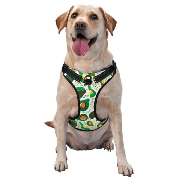 Haiem Green Avocado Pattern No-Pull Dog Harness Reflective Front Clip Vest with Handle,Step-in Air Dog Harness,Adjustable 2 Metal Rings 4 Buckles-Medium