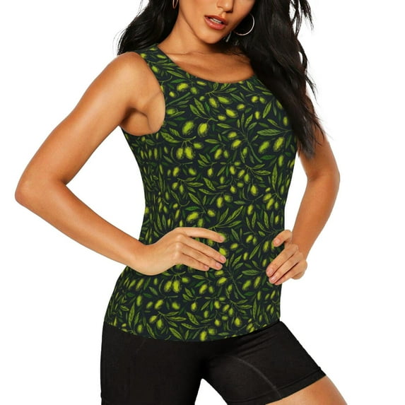 Haiem Green Branch Olive Workout Tank Tops for Women, Athletic Sports Slim-Fit Tank Tops, Compression Sleeveless Dry Fit Shirts,Athletic Shirt-X-Large