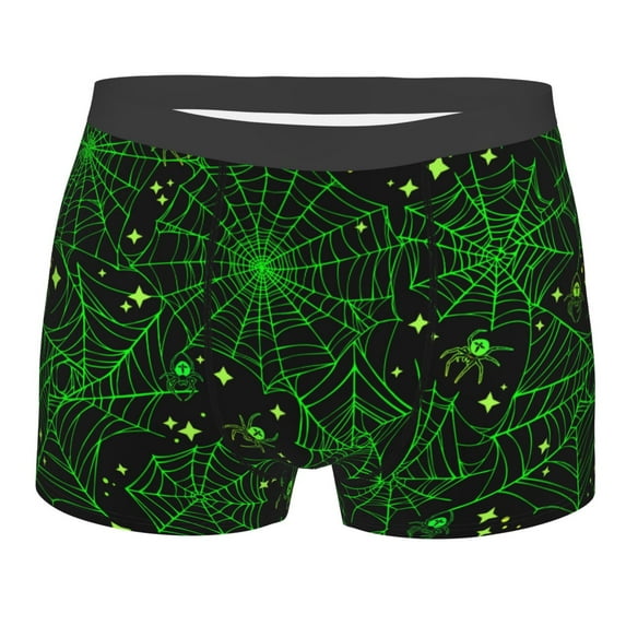 Haiem Green Bright Web with Spiders Men's Boxer Briefs, Every Day Comfort Stretch Cotton Moisture-Wicking Underwear-Large