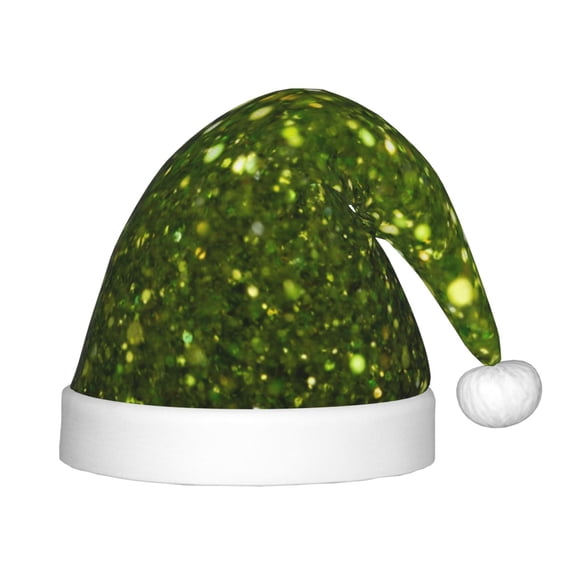 Haiem Green Glitter Sparkle Pattern Santa Hat Confortable Velvet Christmas Hat for Christmas Party Favors Fit for Adults and Kids