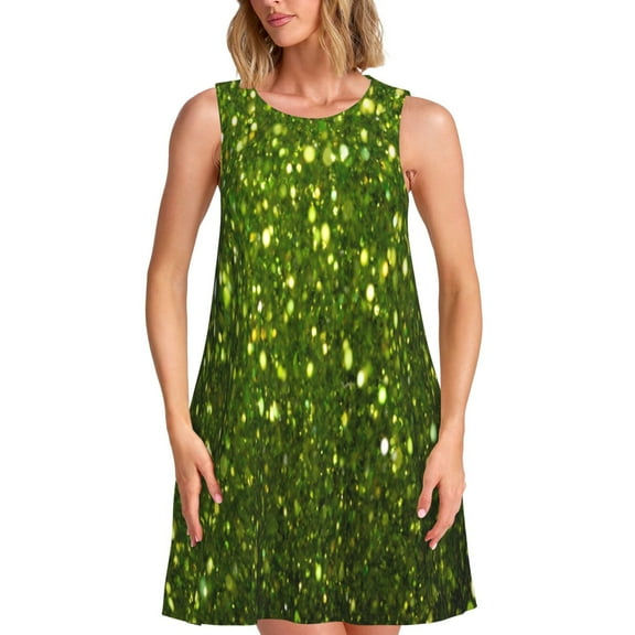 Haiem Green Glitter Sparkle for Women’s Summer Dresses – Casual Sleeveless Tank Loose Sundress, Lightweight Beach Dress