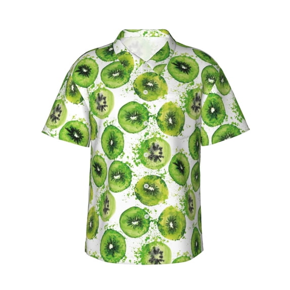 Haiem Green Kiwi Printed Hawaiian Shirt for Men - Men’s Casual Beach Summer Shirts - Stretch Fabric with Modern Fit-Small