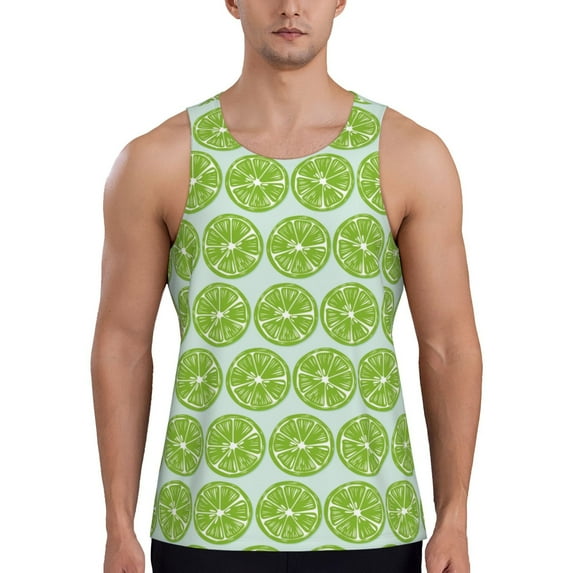 Haiem Green Lemon Slices Men Workout Tank Top Gym Bodybuilding Sleeveless Muscle T Shirts Athletic Tank Breathable Workout Shirt-XX-Large