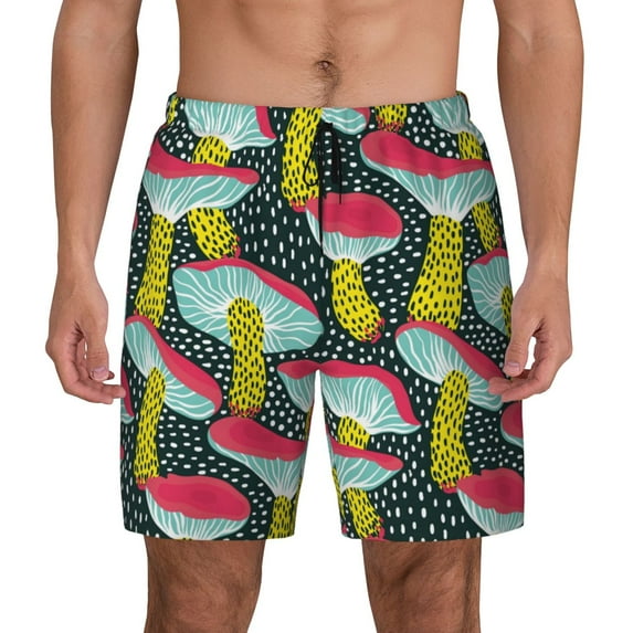 Haiem Green Mushroom Mens Swim Trunks with Compression Liner 2 in 1 Swimming Shorts Stretch Swimwear Quick Dry,Board Shorts-Large