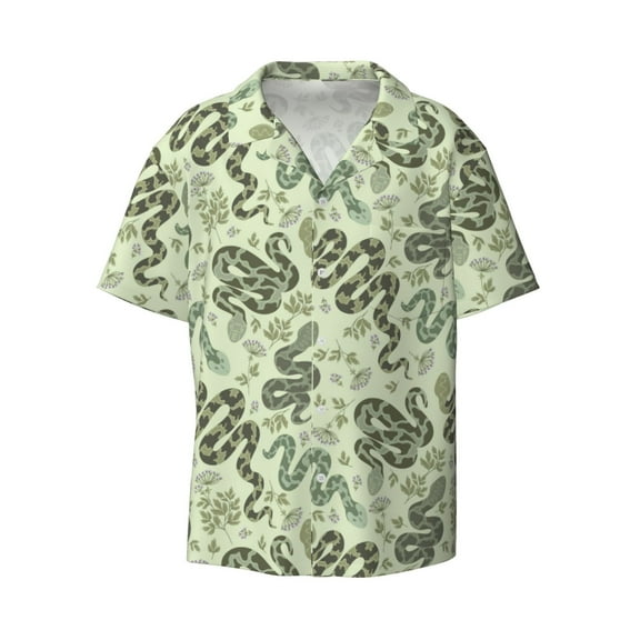 Haiem Green Snake Men's Casual Shirts Short Sleeve Button Down Shirts Fashion Textured Summer Beach Shirt-Large