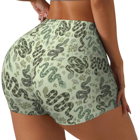 Haiem Green Snake No Front Seam Biker Shorts for Women Yoga Workout Gym Bike Shorts with Tummy Control Moisture-Wicking-X-Large
