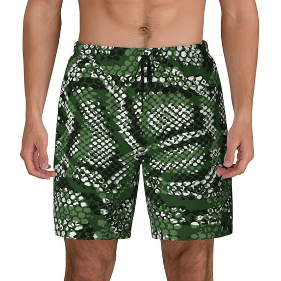 Haiem Green Snakeskin Men'S Quick-Dry Swim Trunks: Comfortable Beach Shorts With Mesh Lining And Pockets - Ideal For Swimming And Sunbathing 3x-Large