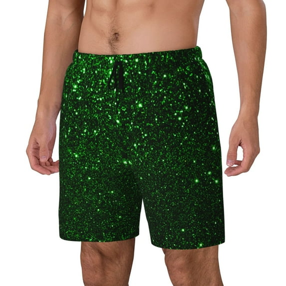 Haiem Green Sparkling Mens Swim Trunks with Compression Liner 2 in 1 Swimming Shorts Stretch Swimwear Quick Dry,Board Shorts-3X-Large