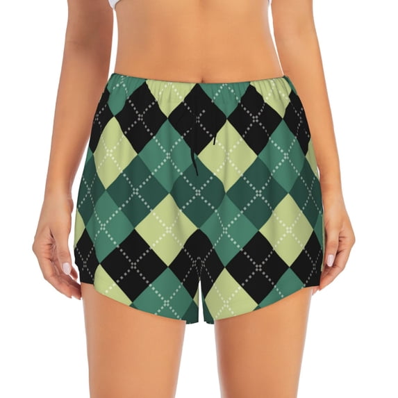 Haiem Green Squares Women's 2 in 1 Running Shorts - Lightweight Athletic Workout Gym Yoga Breathable Sports Shorts Liner with Phone Pockets-XX-Large