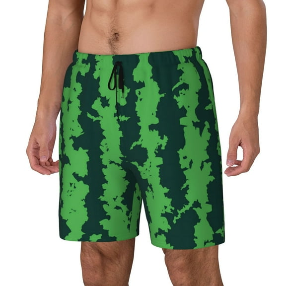 Haiem Green Stripes Of Watermelon Mens Swim Trunks with Compression Liner 2 in 1 Swimming Shorts Stretch Swimwear Quick Dry,Board Shorts-X-Large