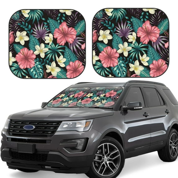 Haiem Green Tropical Leaves Car Windshield Sun Shade (2 Pieces) Foldable Windshield Sun Shade Car Accessories for Truck SUV Pickup-Large