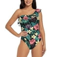 thumbnail image 1 of Haiem Green Tropical Leaves Women's One Piece Swimsuits Tummy Control One Shoulder Bathing Suits Ruffle Swimwear-XX-Large, 1 of 8