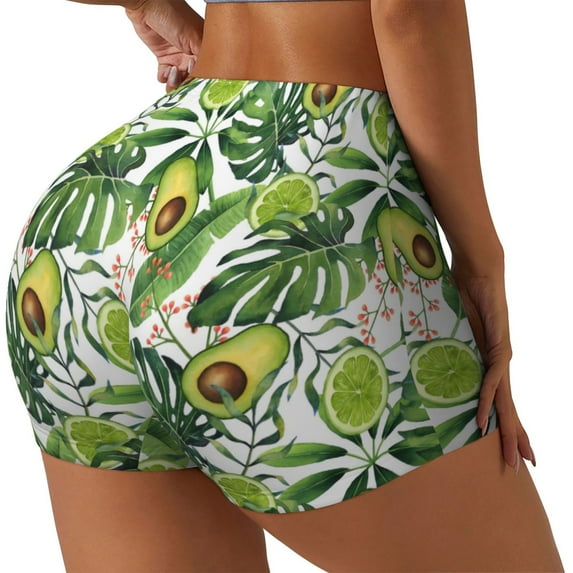 Haiem Green Tropical No Front Seam Biker Shorts for Women Yoga Workout Gym Bike Shorts with Tummy Control Moisture-Wicking-XX-Large