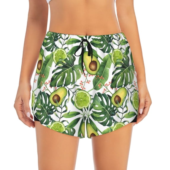 Haiem Green Tropical Women's 2 in 1 Running Shorts - Lightweight Athletic Workout Gym Yoga Breathable Sports Shorts Liner with Phone Pockets-XX-Large
