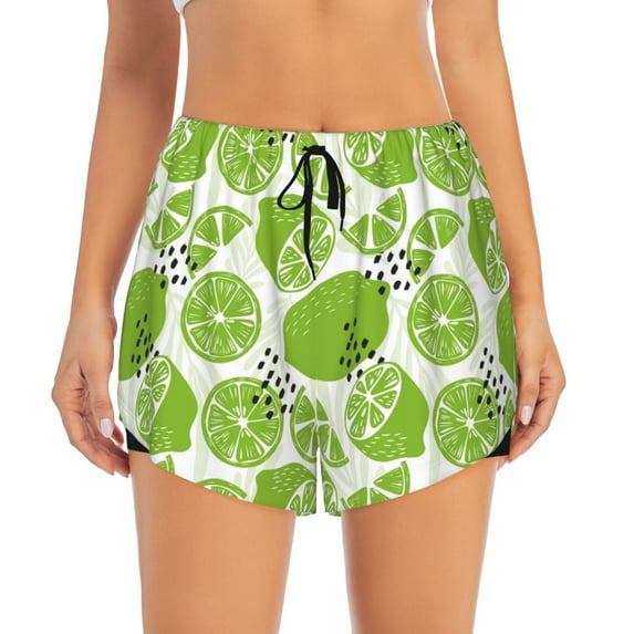 Haiem Green Various Lemons Women's 2 in 1 Running Shorts - Lightweight Athletic Workout Gym Yoga Breathable Sports Shorts Liner with Phone Pockets-X-Large