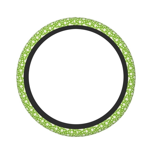 Haiem Green White Flowers Print Steering Wheel Cover 15 Inches for Women Men, Neoprene Anti-Slip Cute Car Steering Wheel Grip Wrap Car Accessories Protective Case Cover for Vehicle Truck SUV