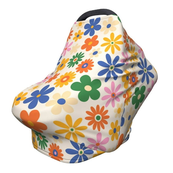 Haiem Groovy Daisy Flowers Baby Nursing Cover & Nursing Poncho - Multi Use Cover for Baby Car Seat Canopy, Stroller Cover, 360°Full Privacy Breastfeeding Coverage