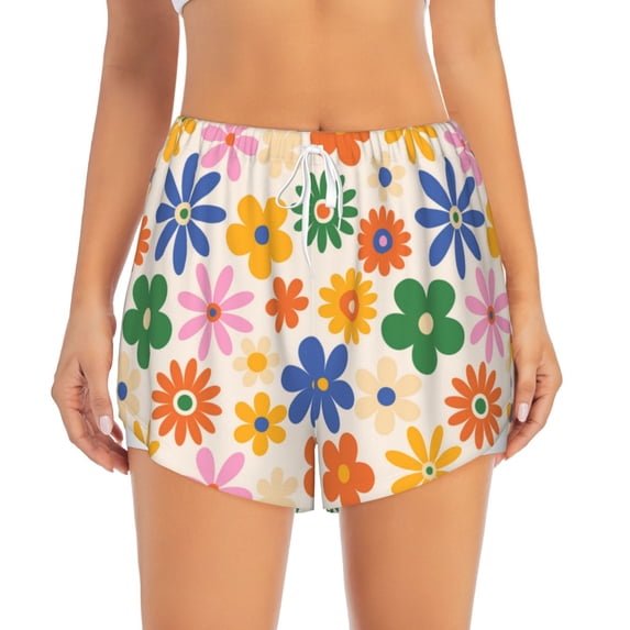 Haiem Groovy Daisy Flowers Women's 2 in 1 Running Shorts - Lightweight Athletic Workout Gym Yoga Breathable Sports Shorts Liner with Phone Pockets-Small