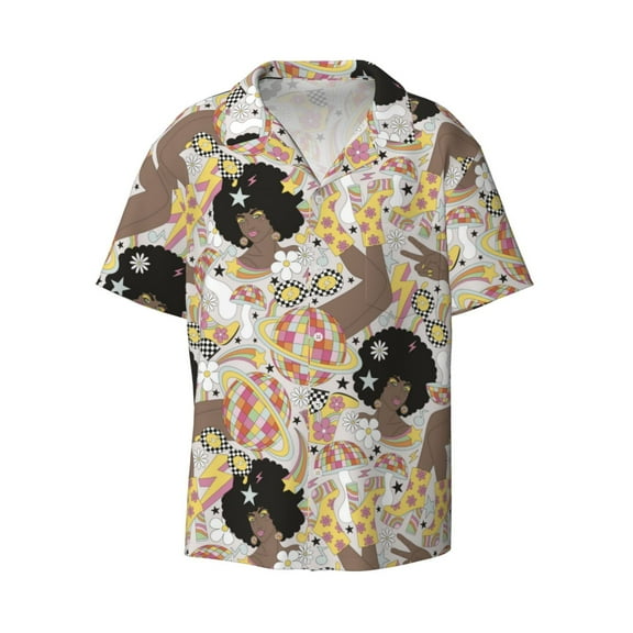 Haiem Groovy Disco Men's Casual Shirts Short Sleeve Button Down Shirts Fashion Textured Summer Beach Shirt-Small