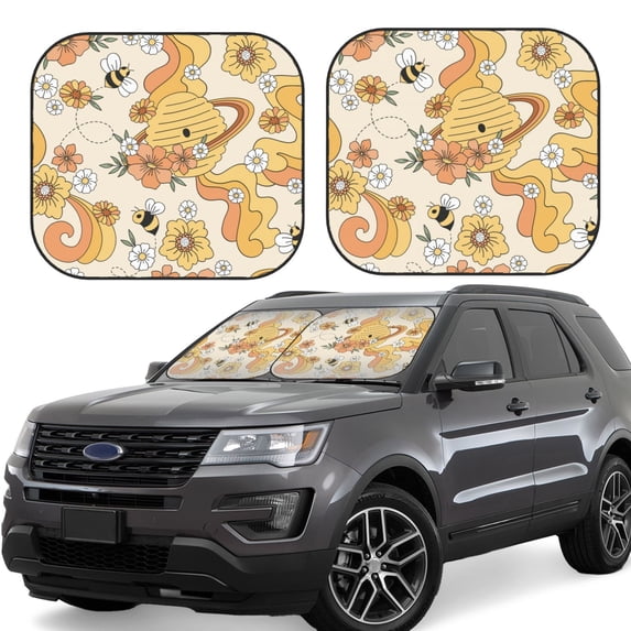 Haiem Groovy Floral Car Windshield Sun Shade (2 Pieces) Foldable Windshield Sun Shade Car Accessories for Truck SUV Pickup-Large