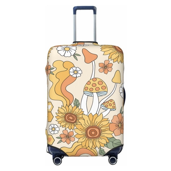 Haiem Groovy Hippie Flower Mushrooms Luggage Cover Printed Suitcase Covers for Luggage Elastic Washable Suitcase Protector Fits 18-32 Inch Luggage-Small