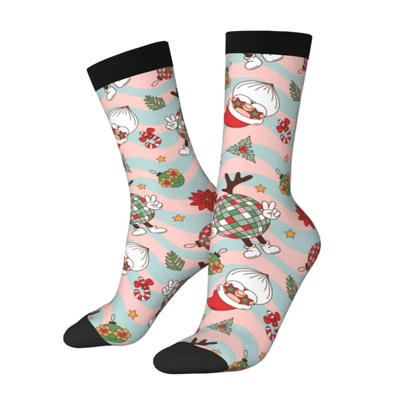 Haiem Groovy Retro Santa Pattern Crew Socks – Soft & Durable Moisture-wicking Socks, Stay-Up Fit for Business, Work, and Casual Wear Size 5-11
