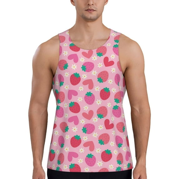 Haiem Haear Strawberry Men Workout Tank Top Gym Bodybuilding Sleeveless Muscle T Shirts Athletic Tank Breathable Workout Shirt-3X-Large