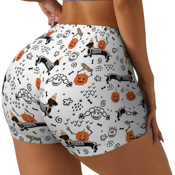 Haiem Halloween Dachshund No Front Seam Biker Shorts for Women Yoga Workout Gym Bike Shorts with Tummy Control Moisture-Wicking-Medium