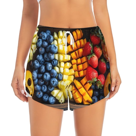 Haiem Halloween Fruit Platter Women's 2 in 1 Running Shorts - Lightweight Athletic Workout Gym Yoga Breathable Sports Shorts Liner with Phone Pockets-Large
