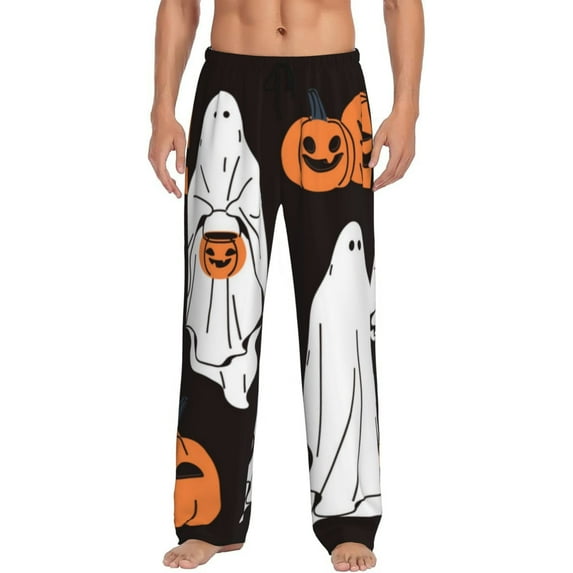 Haiem Halloween Ghosts And Pumpkins Men's Pajama Pants Ultra Lightweight Pjs Bottoms Sleepwear Bottom Pants With Pocket Drawstring-Large