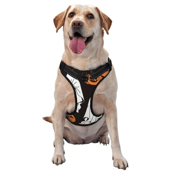 Haiem Halloween Ghosts And Pumpkins Pattern No-Pull Dog Harness Reflective Front Clip Vest with Handle,Step-in Air Dog Harness,Adjustable 2 Metal Rings 4 Buckles-X-Large