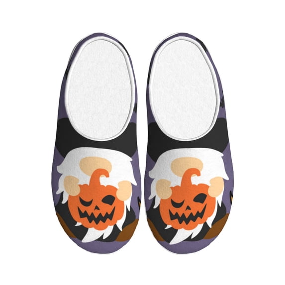 Haiem Halloween Gnomes Print Women's Fuzzy Memory Foam House Slipper Cozy Home Footwear Non-slip Winter Slippers-44/45