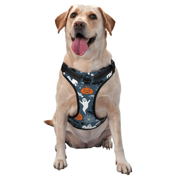 Haiem Halloween Pattern No-Pull Dog Harness Reflective Front Clip Vest with Handle,Step-in Air Dog Harness,Adjustable 2 Metal Rings 4 Buckles-X-Large