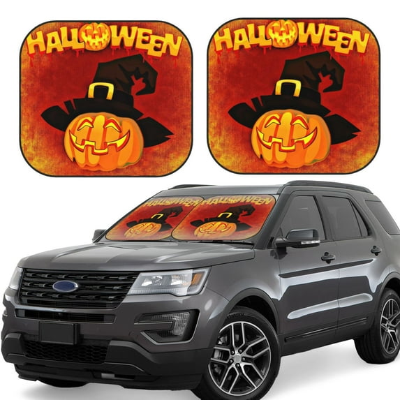Haiem Halloween Pumpkin Autumn Hat Windshield Sun Shade: Universal Foldable 2-Piece Car Front Window Sunshade - Blocks Uv Rays, And Reduces Heat,Essential Car Accessory Large