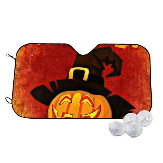 Haiem Halloween Pumpkin Car Windshield Sun Shade - Blocks UV Rays Sun Visor Protector, Sunshade to Keep Your Vehicle Cool, Universal Fit SUV Van Sedan-Small