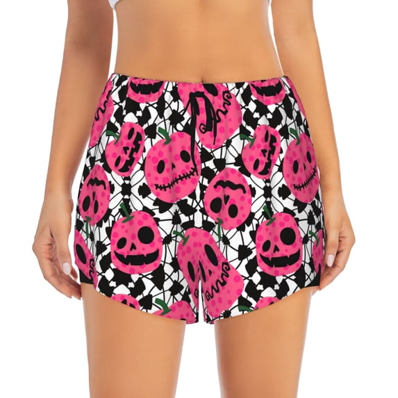 Haiem Halloween Pumpkins Women's 2 in 1 Running Shorts - Lightweight Athletic Workout Gym Yoga Breathable Sports Shorts Liner with Phone Pockets-Medium