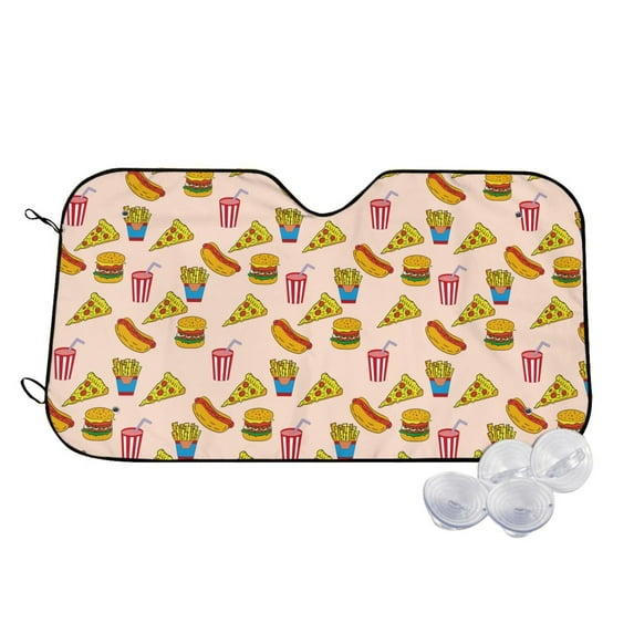 Haiem Hamburger Pizza Coke Car Windshield Sun Shade - Blocks UV Rays Sun Visor Protector, Sunshade to Keep Your Vehicle Cool, Universal Fit SUV Van Sedan-Small