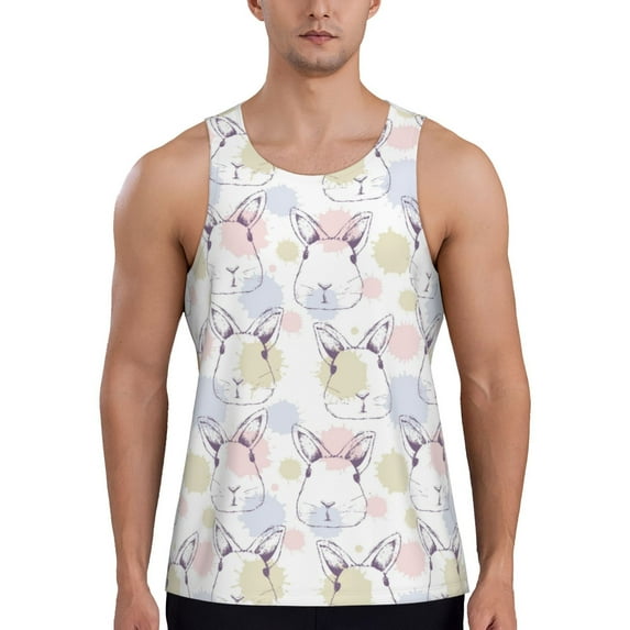 Haiem Hand Drawn Rabbit Men Workout Tank Top Gym Bodybuilding Sleeveless Muscle T Shirts Athletic Tank Breathable Workout Shirt-4X-Large