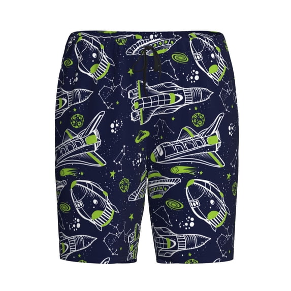Haiem Hand Drawn Rockets Men's Pajama Short with Soft Woven Cotton Elastic Waistband Sleep Short-Large