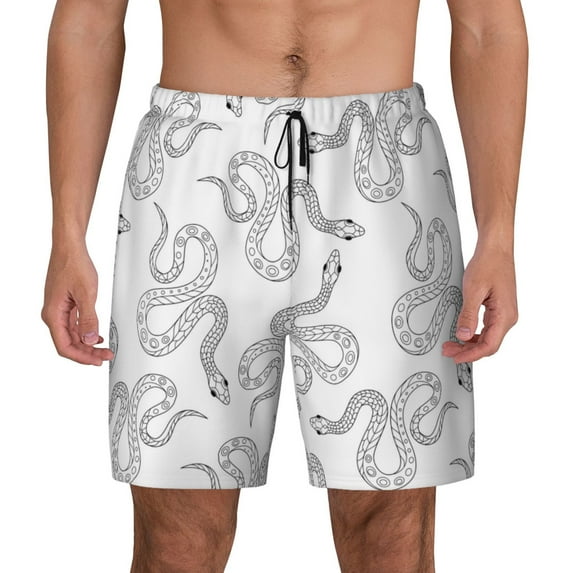 Haiem Hand Drawn Snake Mens Swim Trunks with Compression Liner 2 in 1 Swimming Shorts Stretch Swimwear Quick Dry,Board Shorts-Small