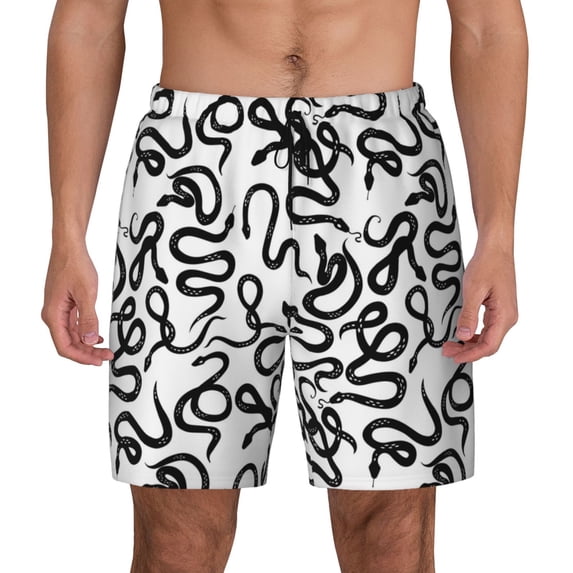 Haiem Hand Drawn Snake Mens Swim Trunks with Compression Liner 2 in 1 Swimming Shorts Stretch Swimwear Quick Dry,Board Shorts-XX-Large