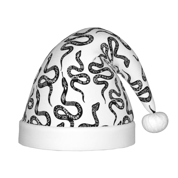 Haiem Hand Drawn Snake Pattern Santa Hat Confortable Velvet Christmas Hat for Christmas Party Favors Fit for Adults and Kids