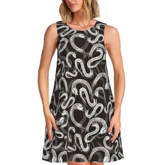 Haiem Hand Drawn Snake for Women’s Summer Dresses – Casual Sleeveless Tank Loose Sundress, Lightweight Beach Dress