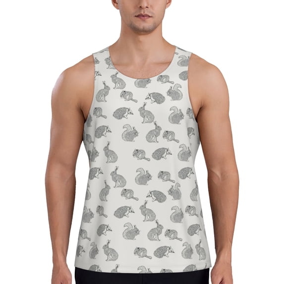 Haiem Hand Drawn Squirrel Men Workout Tank Top Gym Bodybuilding Sleeveless Muscle T Shirts Athletic Tank Breathable Workout Shirt-Large