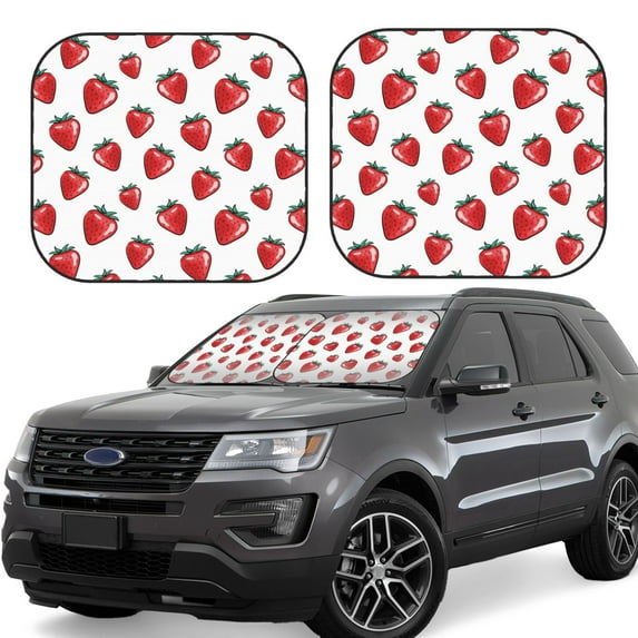 Haiem Hand Drawn Strawberry Car Windshield Sun Shade (2 Pieces) Foldable Windshield Sun Shade Car Accessories for Truck SUV Pickup-Medium