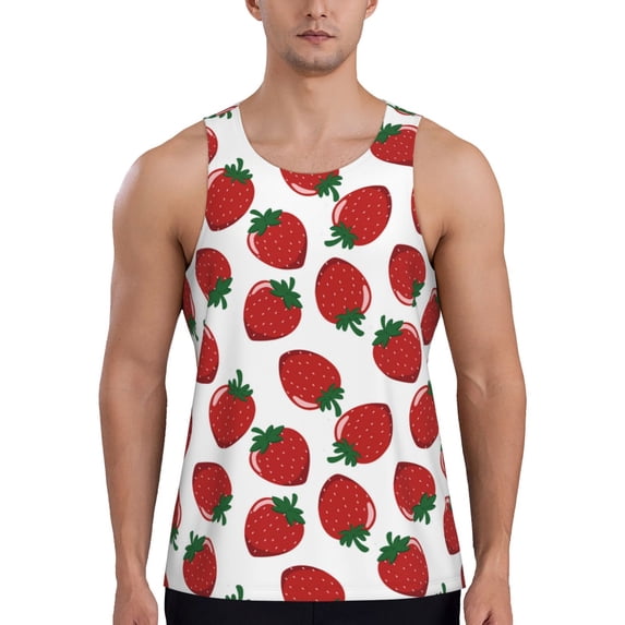 Haiem Hand Drawn Strawberry Men Workout Tank Top Gym Bodybuilding Sleeveless Muscle T Shirts Athletic Tank Breathable Workout Shirt-3X-Large